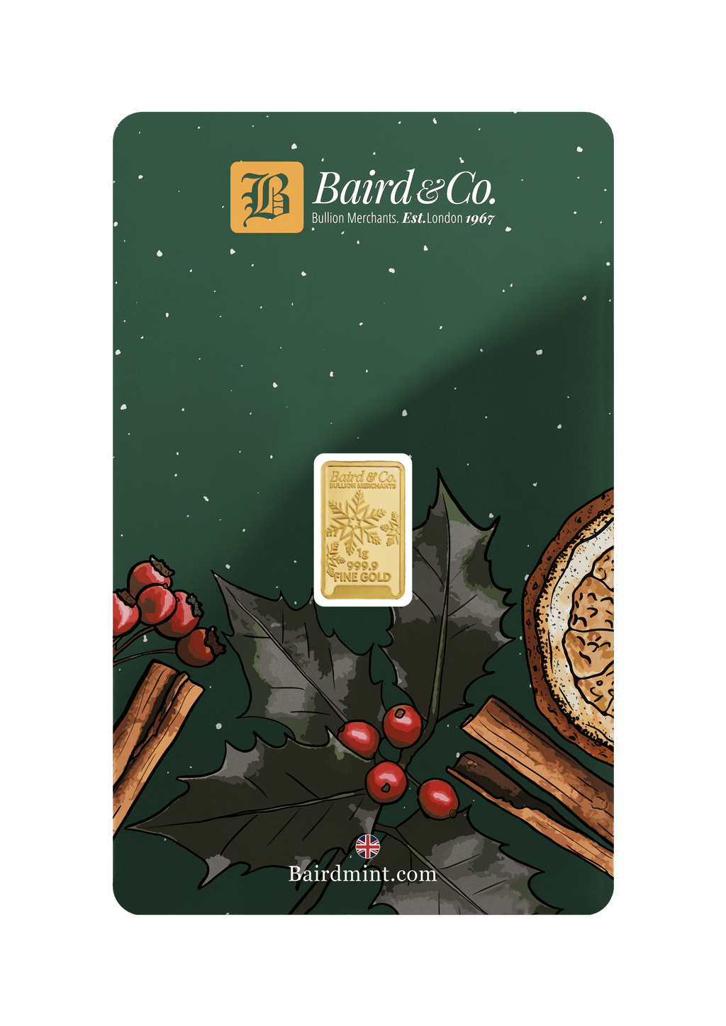 1gr Minted Christmas Gold Bar 999.9 Fine